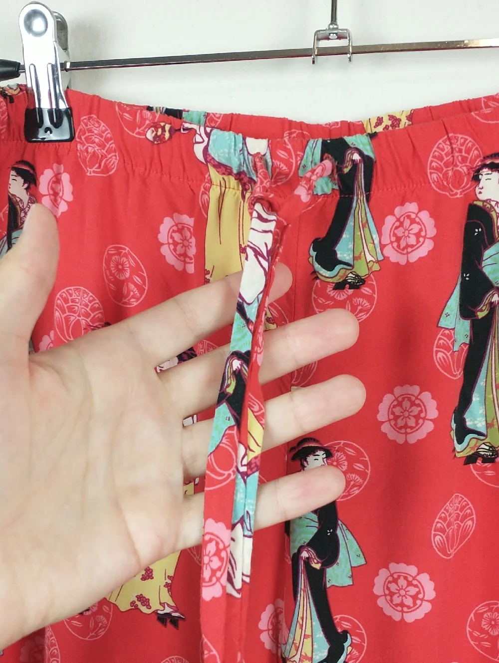 Natori Asian Print Novelty Pajama Set Womens Small Red Top Pants Geisha